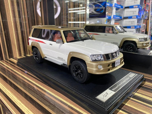 1_18 Diecast Nissan Patrol Super Safari White & Gold IVY Models Scale –